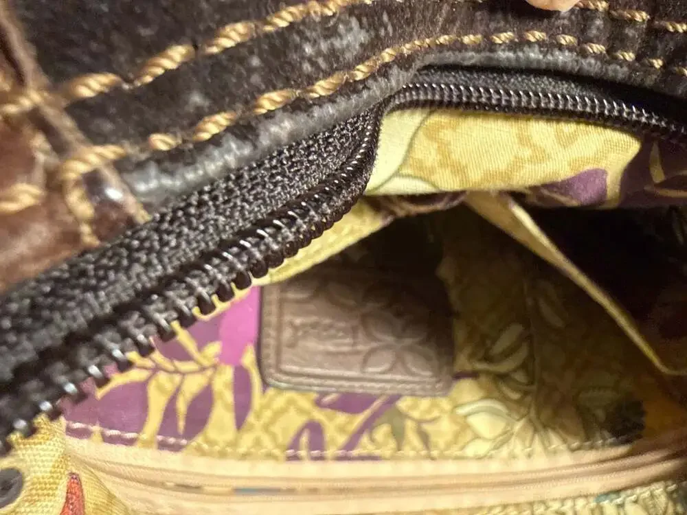 Fossil Brown Canvas and Corduroy Crossbody Bag with Floral Lining - Picture 5 of 5